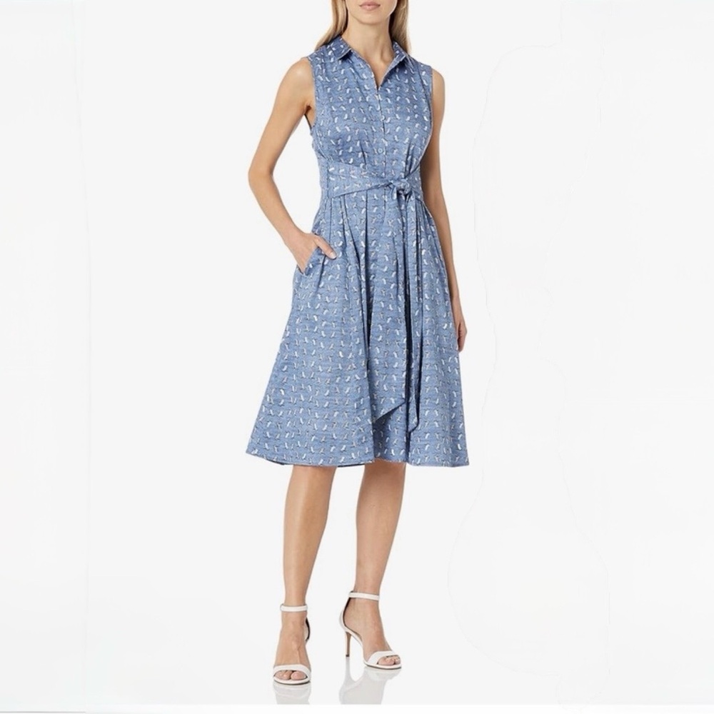 NIC+ZOE Sleeveless Beach Chair Shirt Dress Size PP Petite Small Chambray Blue
